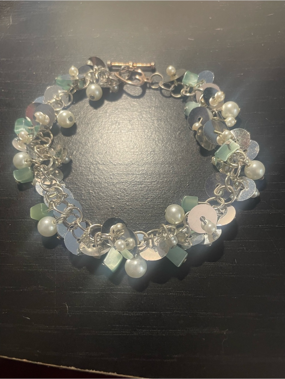 Delicate Pearl & Sea Glass Charm Bracelet - Mint